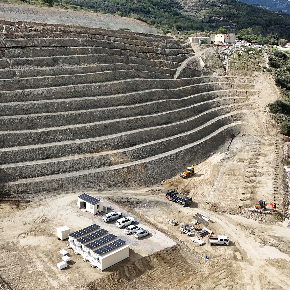 Terraced hillside earthworks at the Cyprus hub
